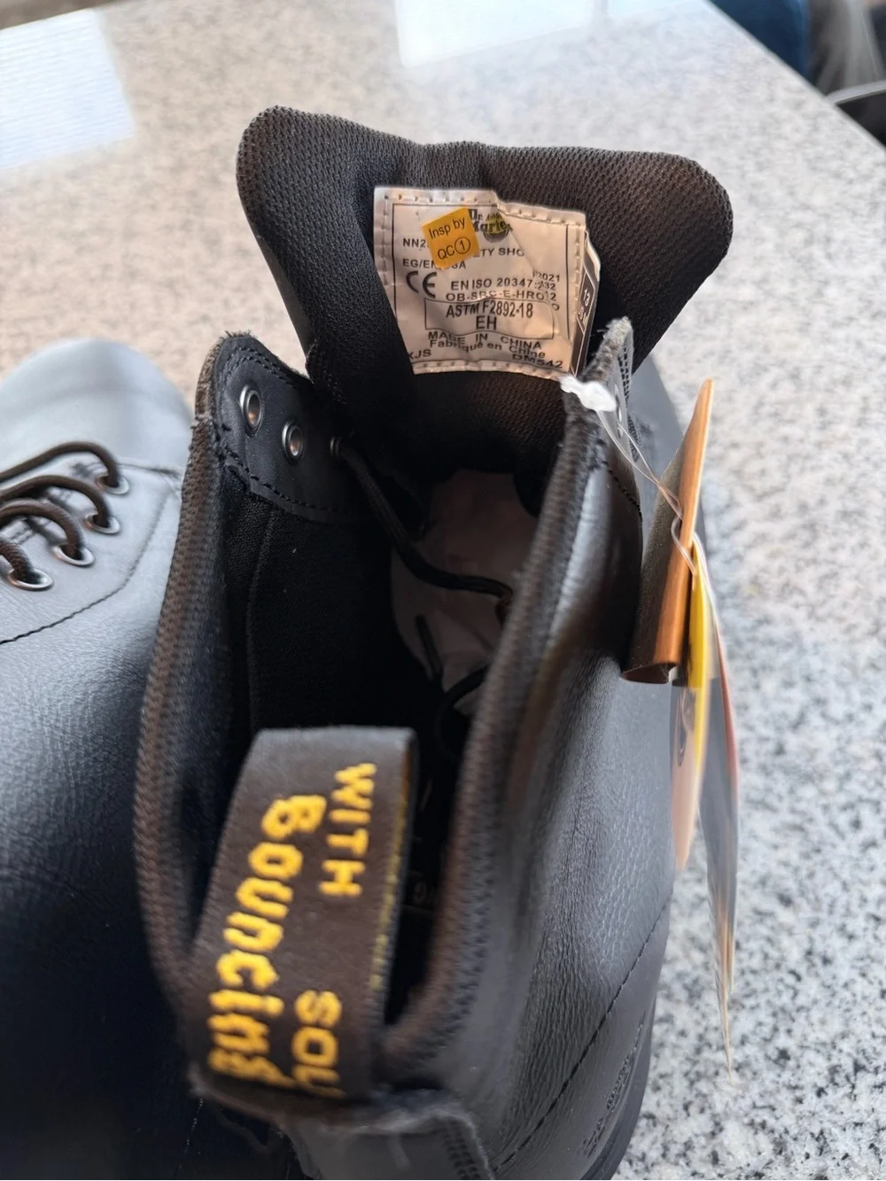 Dr. Martens Black Leather Lace-Up Ankle Boots with Yellow Stitching